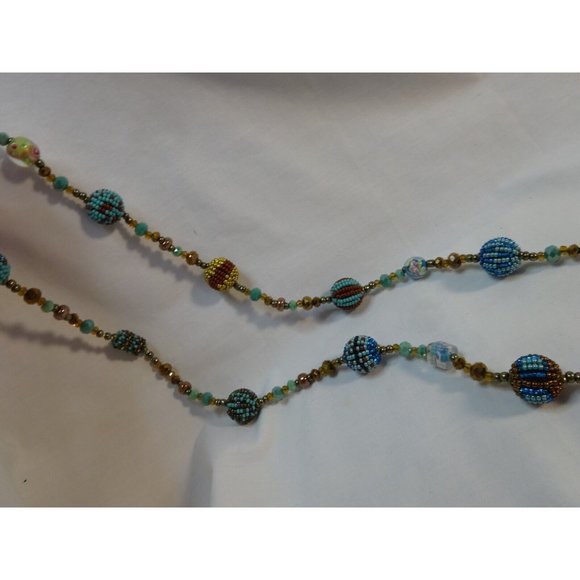 Seed Bead Ball & Murano Wedding Cake Jade Glass Stunning NECKLACE 40" long - Picture 9 of 11